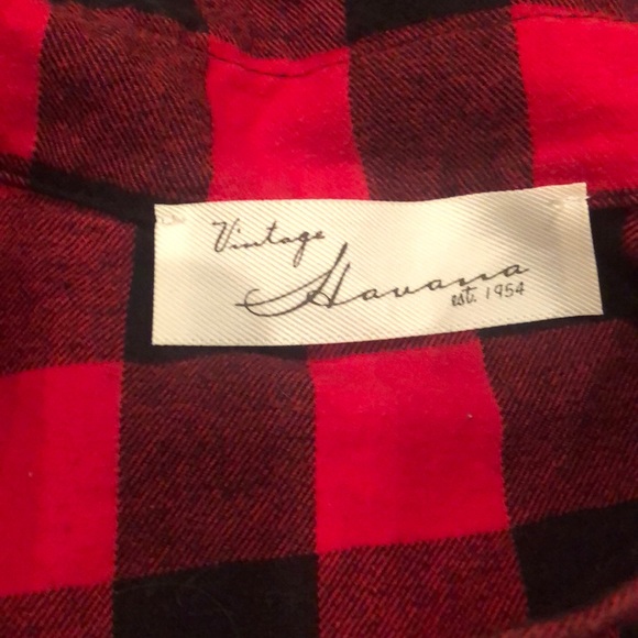 A red and black plaid button down flannel - Picture 3 of 4